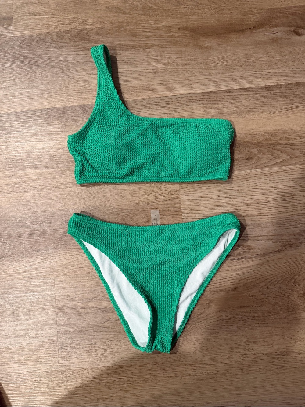 SHEIN Green One-Shoulder Textured Bikini Set